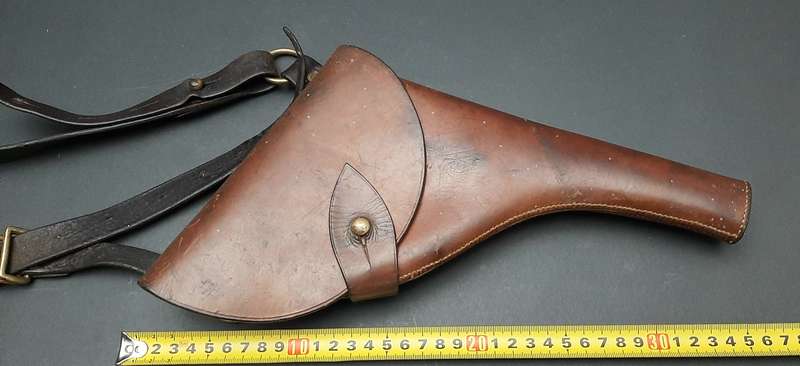RARE: Boer War - British Officer's .455 Webley Long Leather Holster w/ Cross-Strap (Brass Fittings).