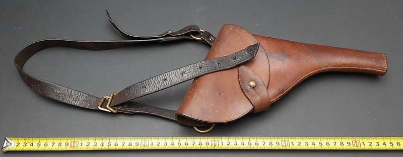 RARE: Boer War - British Officer's .455 Webley Long Leather Holster w/ Cross-Strap (Brass Fittings).