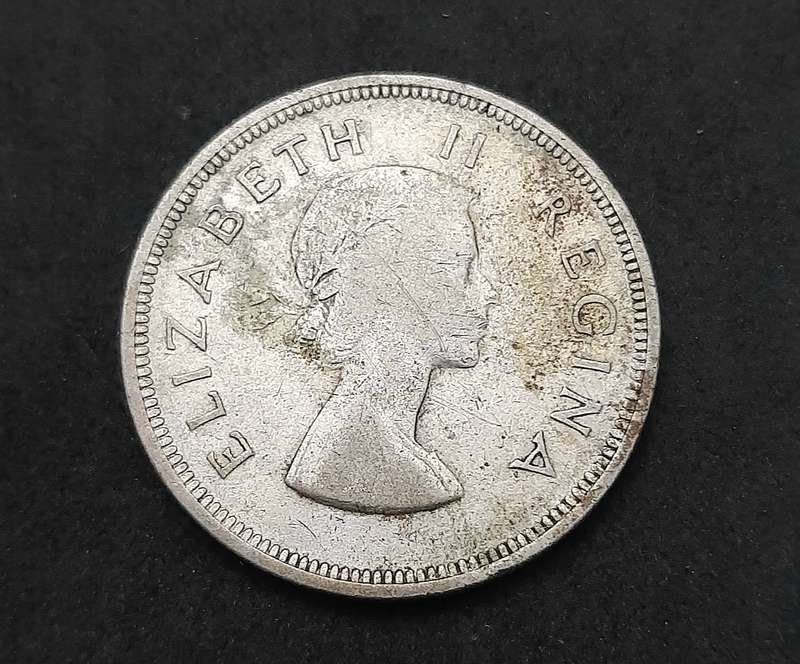 1954 South Africa: QEII .500 Silver 2½ Shilling Coin (F).