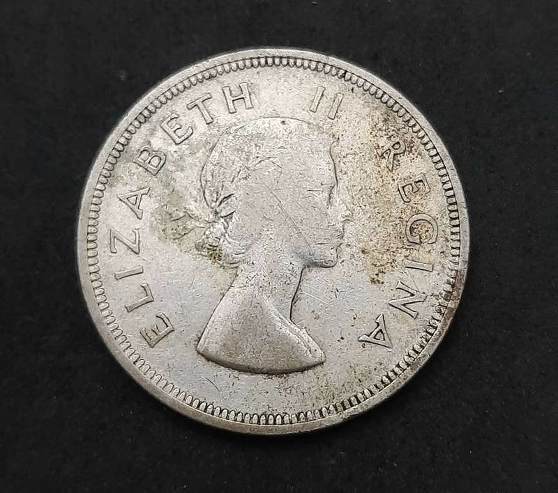 1954 South Africa: QEII .500 Silver 2½ Shilling Coin (F).