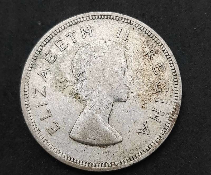 1954 South Africa: QEII .500 Silver 2½ Shilling Coin (F).