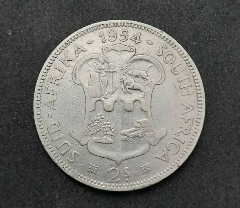 1954 South Africa: QEII .500 Silver 2 Shilling Coin (F/F+).