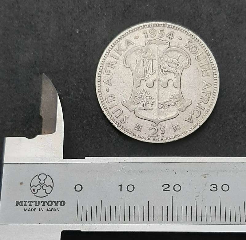 1954 South Africa: QEII .500 Silver 2 Shilling Coin (F/F+).