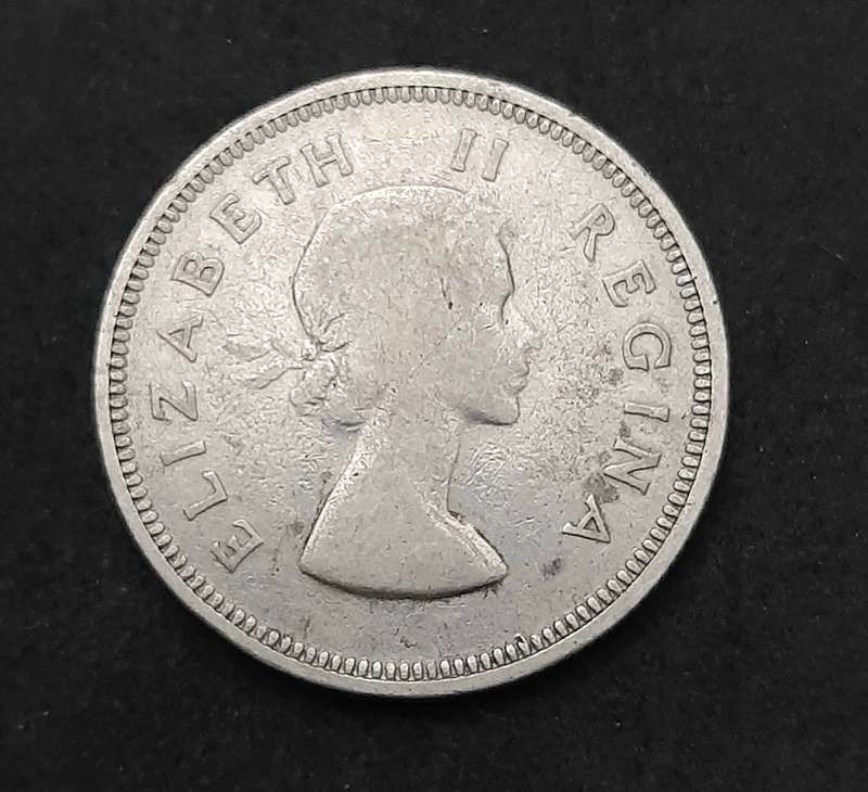 1954 South Africa: QEII .500 Silver 2 Shilling Coin (F/F+).