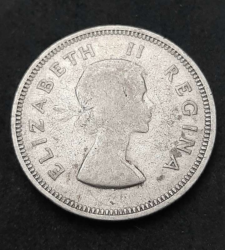 1954 South Africa: QEII .500 Silver 2 Shilling Coin (F/F+).