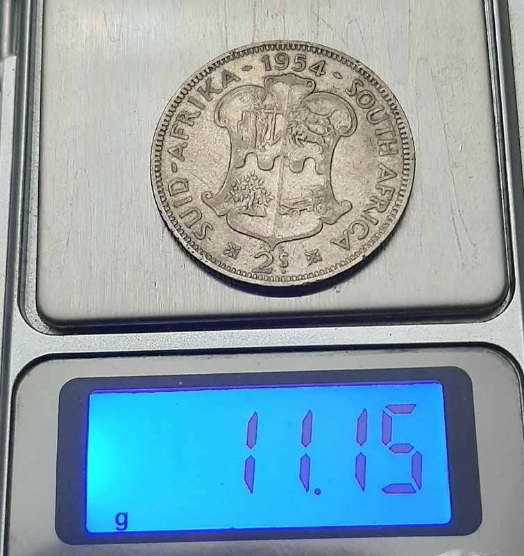 1954 South Africa: QEII .500 Silver 2 Shilling Coin (F/F+).
