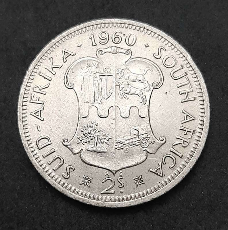 1960 South Africa: .500 Silver 2 Shilling Error Coin (XF/ XF+).