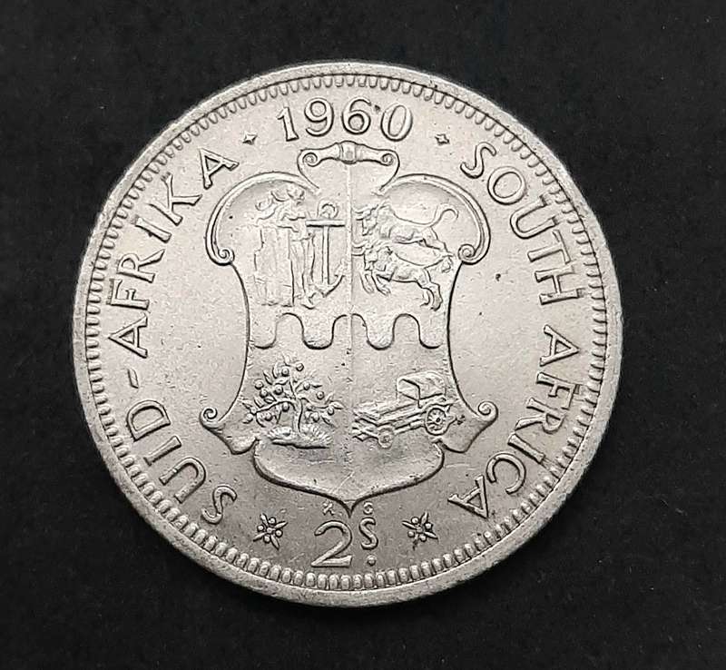 1960 South Africa: .500 Silver 2 Shilling Error Coin (XF/ XF+).