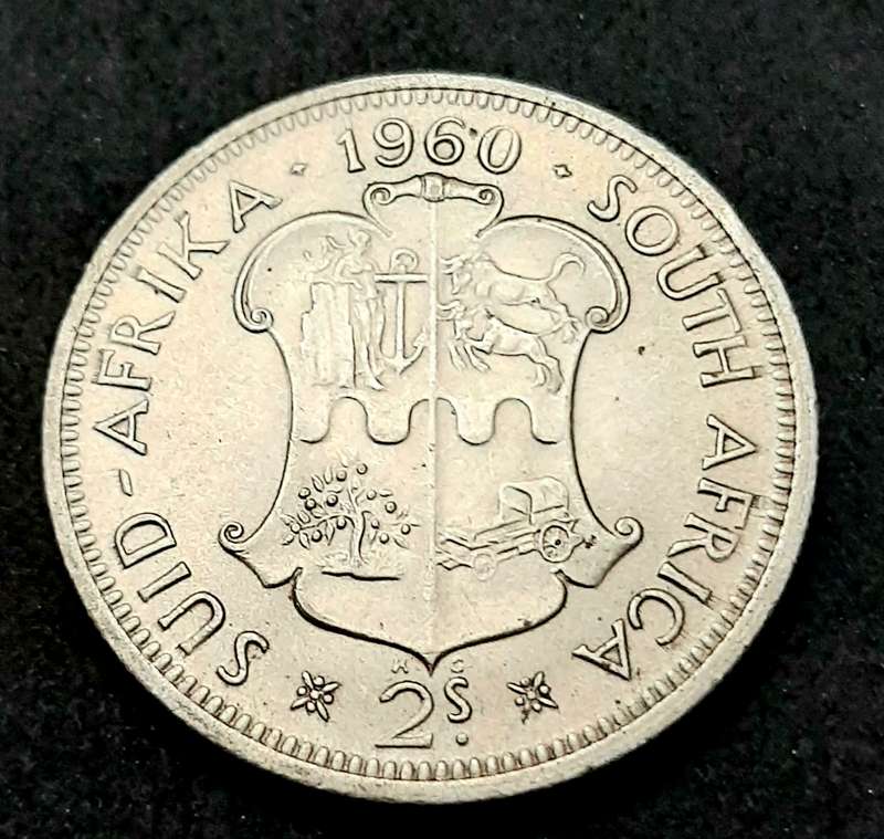 1960 South Africa: .500 Silver 2 Shilling Error Coin (XF/ XF+).