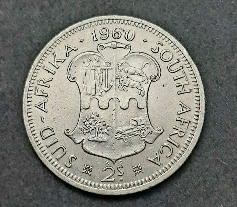 1960 South Africa: .500 Silver 2 Shilling Error Coin (XF/ XF+).