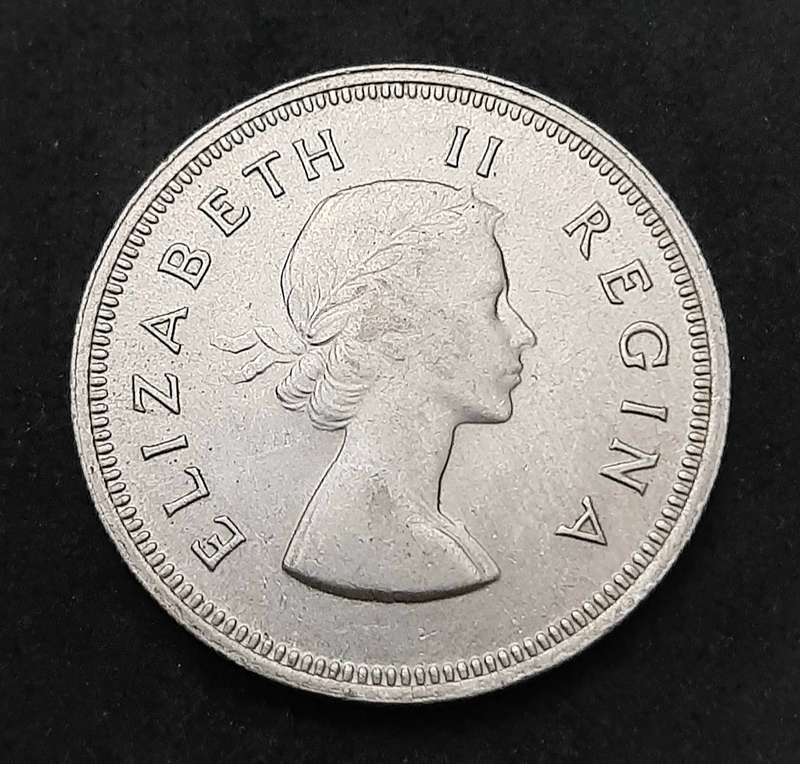 1960 South Africa: .500 Silver 2 Shilling Error Coin (XF/ XF+).