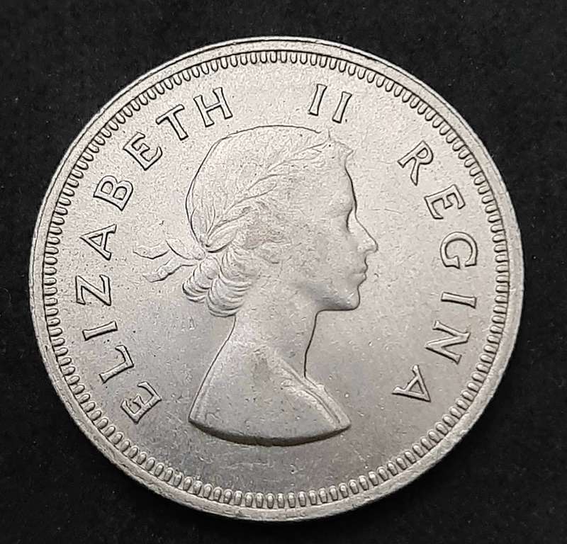 1960 South Africa: .500 Silver 2 Shilling Error Coin (XF/ XF+).
