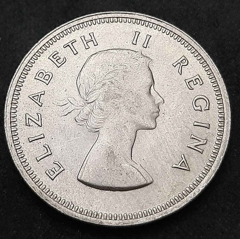 1960 South Africa: .500 Silver 2 Shilling Error Coin (XF/ XF+).