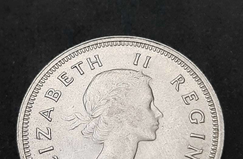 1960 South Africa: .500 Silver 2 Shilling Error Coin (XF/ XF+).