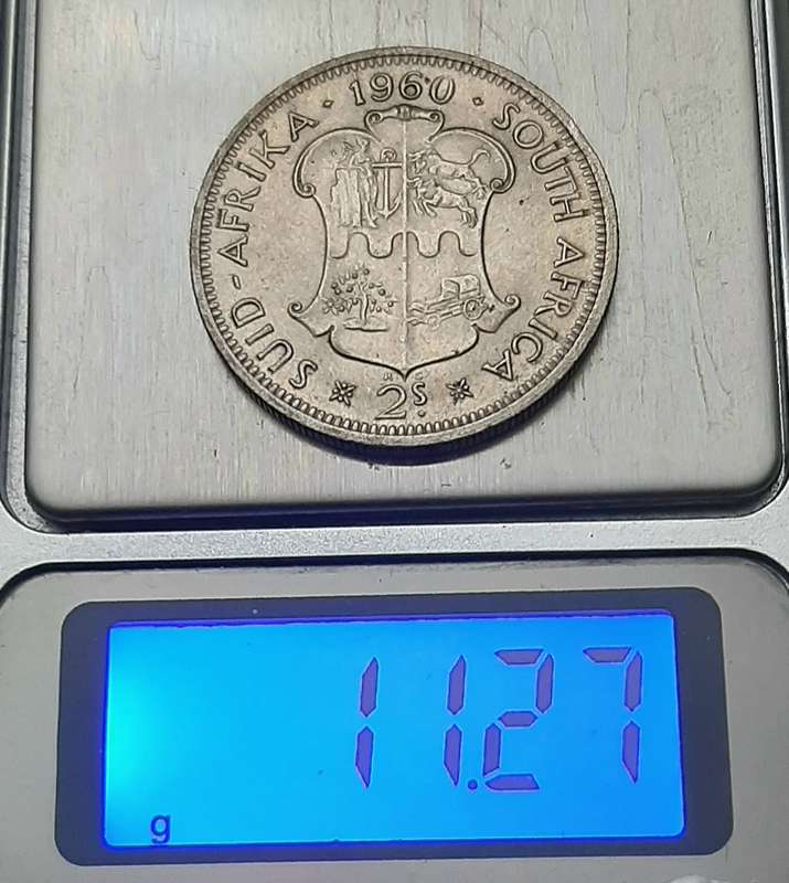 1960 South Africa: .500 Silver 2 Shilling Error Coin (XF/ XF+).