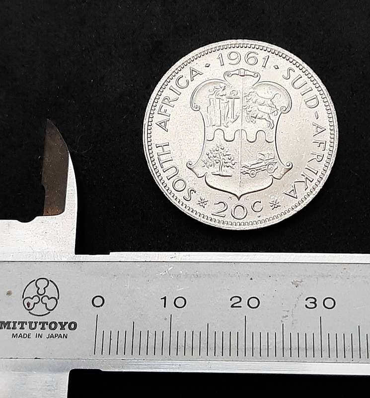 1961 South Africa: .500 Silver 20c Coin (XF+).