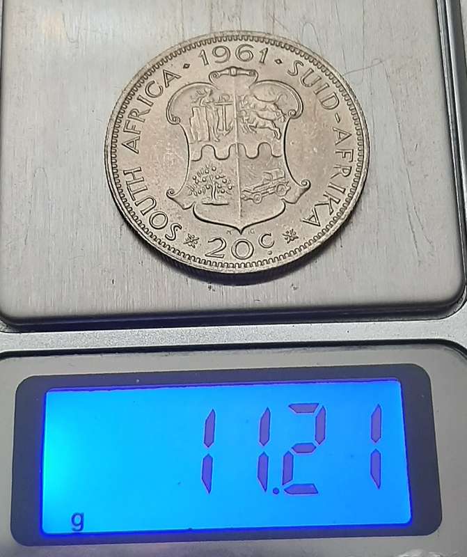 1961 South Africa: .500 Silver 20c Coin (XF+).