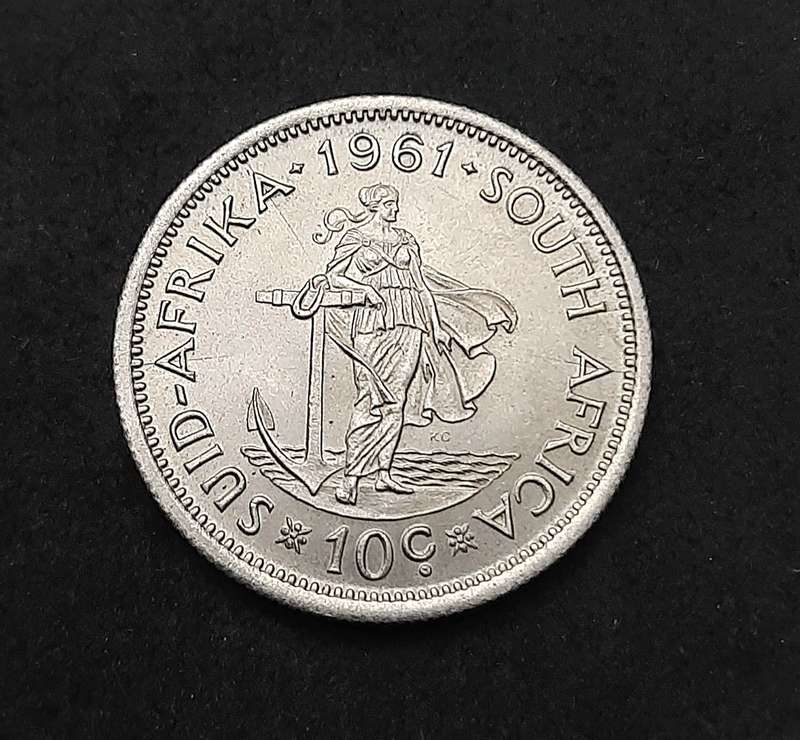 1961 South Africa: .500 Silver 10 cent Coin (XF/XF+).
