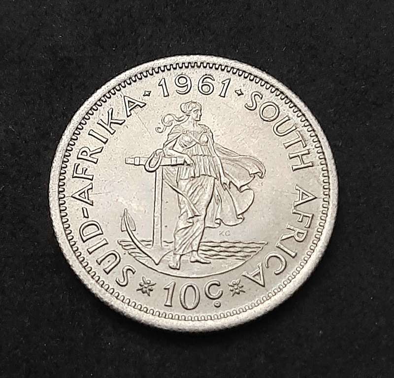 1961 South Africa: .500 Silver 10 cent Coin (XF/XF+).