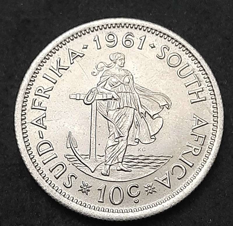 1961 South Africa: .500 Silver 10 cent Coin (XF/XF+).