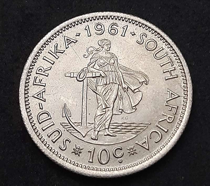 1961 South Africa: .500 Silver 10 cent Coin (XF/XF+).