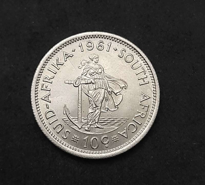 1961 South Africa: .500 Silver 10 cent Coin (XF/XF+).