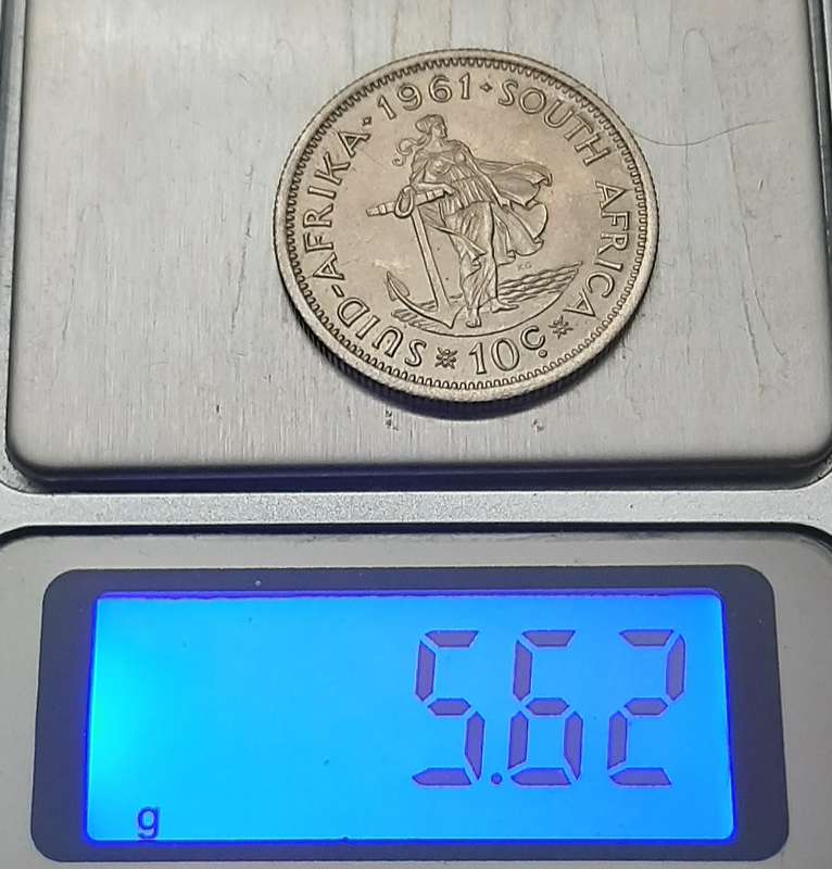 1961 South Africa: .500 Silver 10 cent Coin (XF/XF+).