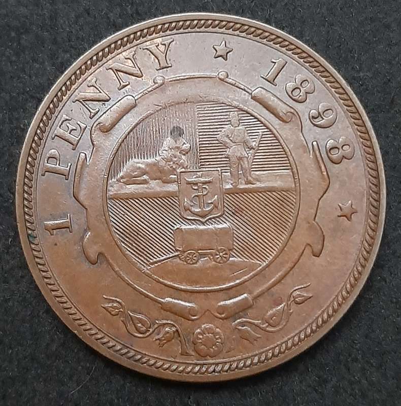 1898 Zuid-Afrikaansche Republiek: Kruger 1 Penny Coin #2  (VF+)