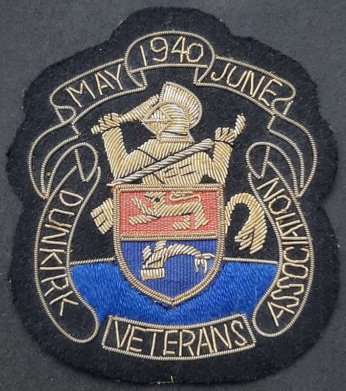 RARE: WW2 British Army 1940 Dunkirk Veteran's Association Bullion Blazer Badge (10cm x 8cm)