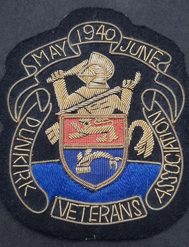 RARE: WW2 British Army 1940 Dunkirk Veteran's Association Bullion Blazer Badge (10cm x 8cm)