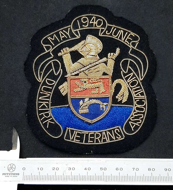 RARE: WW2 British Army 1940 Dunkirk Veteran's Association Bullion Blazer Badge (10cm x 8cm)