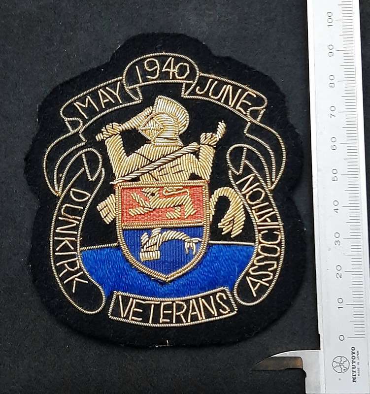 RARE: WW2 British Army 1940 Dunkirk Veteran's Association Bullion Blazer Badge (10cm x 8cm)