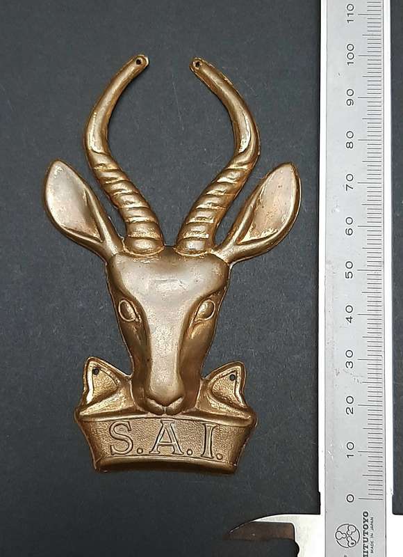 Border War: 1980s SADF Brass Infantry Unit Plaque Mount Escutcheon (10cm x 5.5 cm).