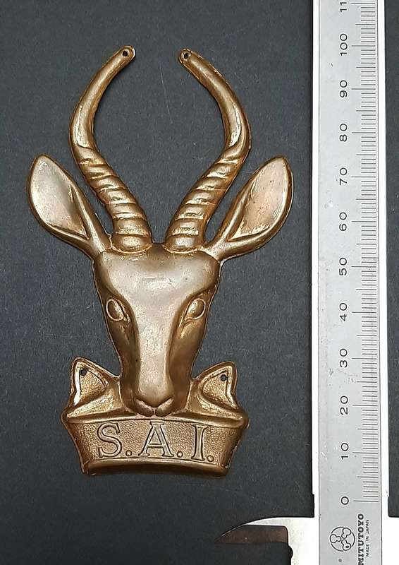 Border War: 1980s SADF Brass Infantry Unit Plaque Mount Escutcheon (10cm x 5.5 cm).