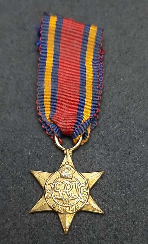 WW2: Miniature Burma Star Campaign Medal w/ Ribbon.