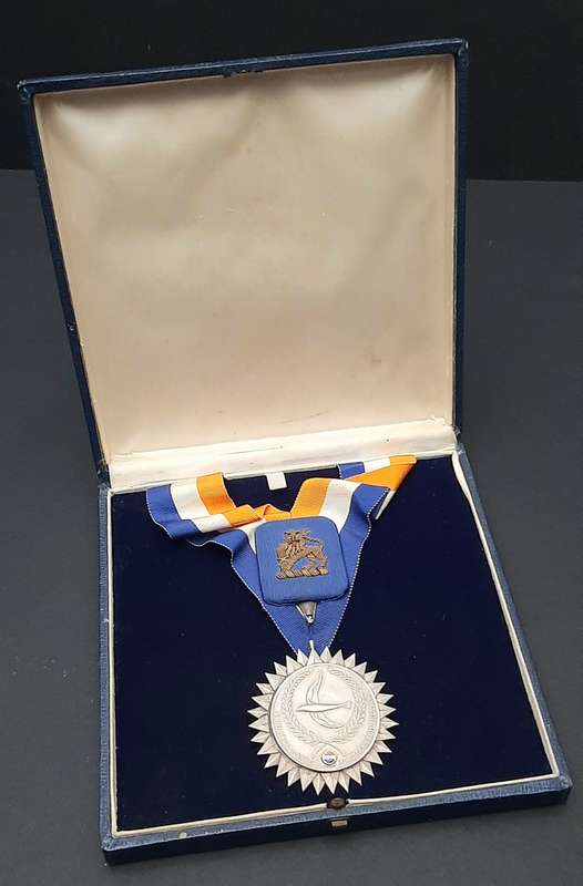 RARE: 1971 South African Sports Merit Award. 925 Silver Medal w/ Ribbon & Presentation Case (XF+).