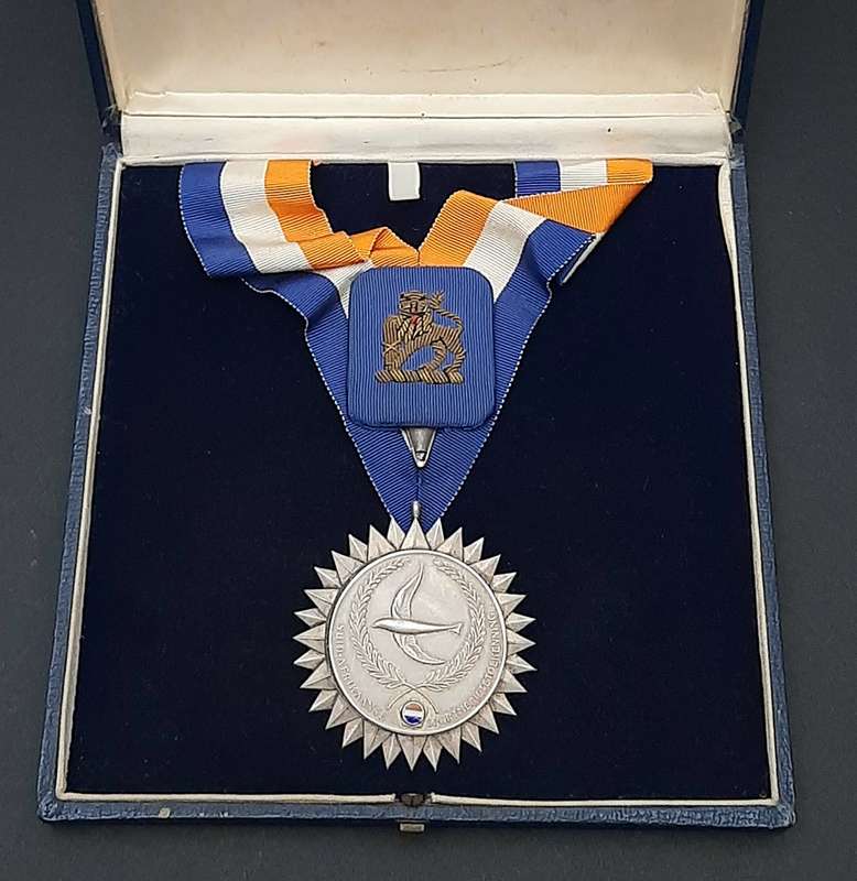 RARE: 1971 South African Sports Merit Award. 925 Silver Medal w/ Ribbon & Presentation Case (XF+).