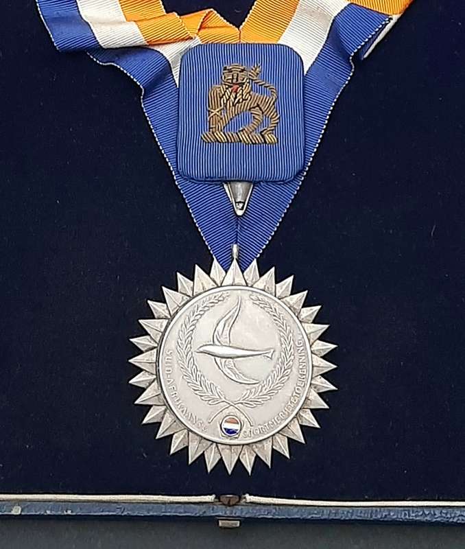 RARE: 1971 South African Sports Merit Award. 925 Silver Medal w/ Ribbon & Presentation Case (XF+).