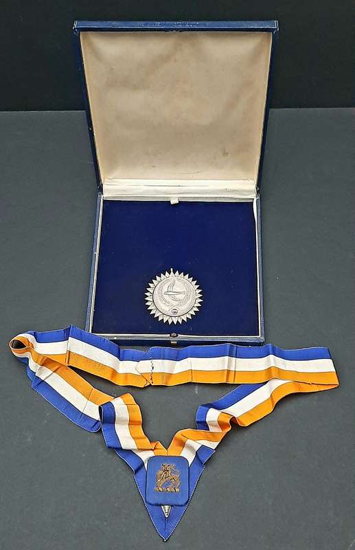 RARE: 1971 South African Sports Merit Award. 925 Silver Medal w/ Ribbon & Presentation Case (XF+).