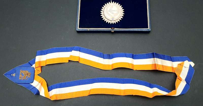 RARE: 1971 South African Sports Merit Award. 925 Silver Medal w/ Ribbon & Presentation Case (XF+).