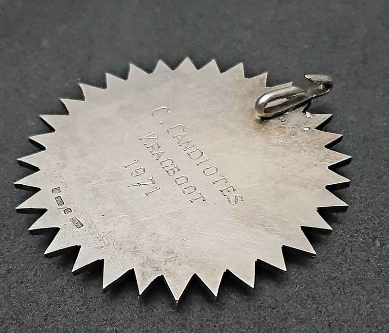 RARE: 1971 South African Sports Merit Award. 925 Silver Medal w/ Ribbon & Presentation Case (XF+).