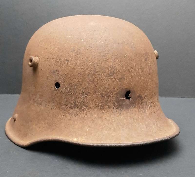 RARE: WWI M1916 German Battle Damaged Steel Helmet Shell in Relic State ( 66/68)
