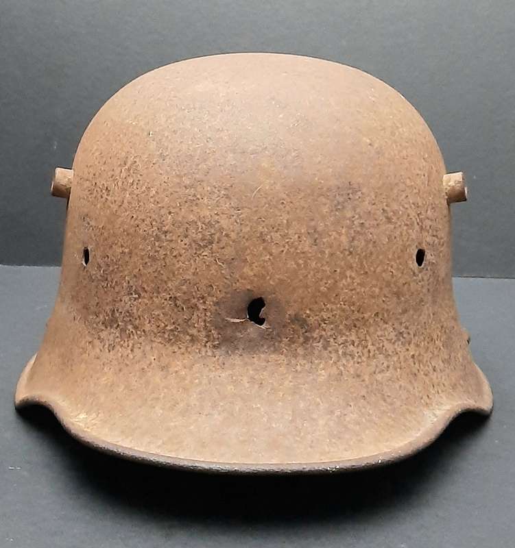 RARE: WWI M1916 German Battle Damaged Steel Helmet Shell in Relic State ( 66/68)