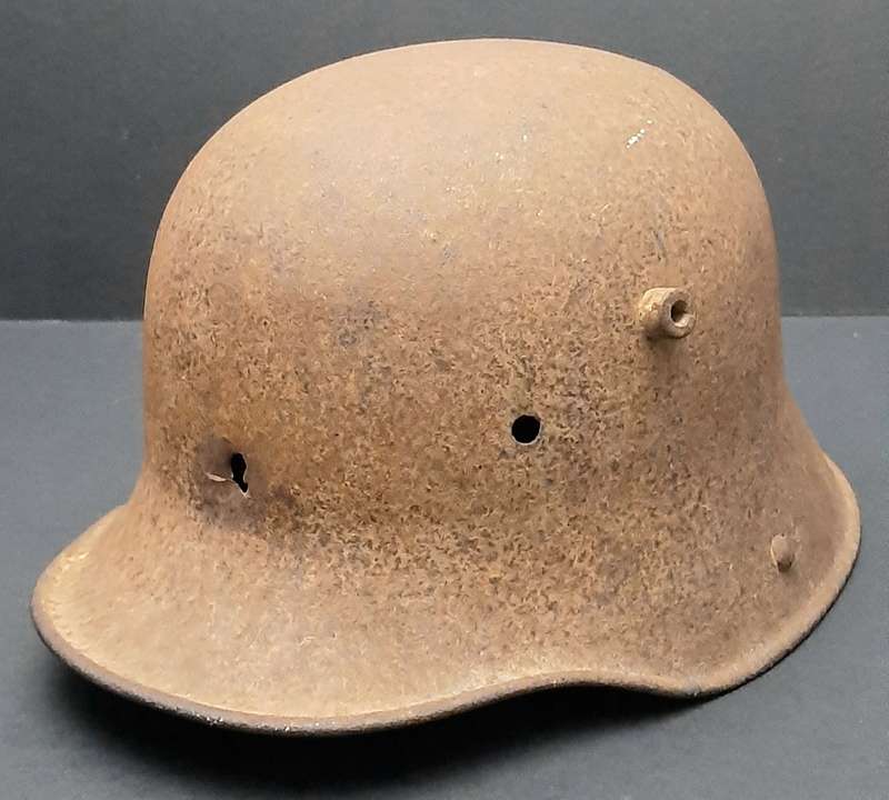 RARE: WWI M1916 German Battle Damaged Steel Helmet Shell in Relic State ( 66/68)