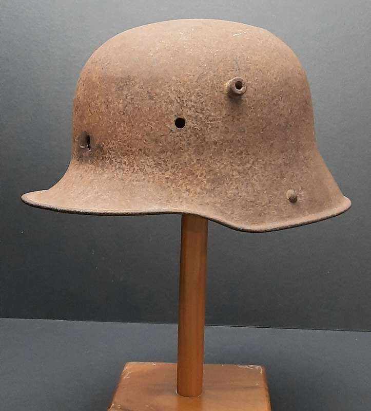 RARE: WWI M1916 German Battle Damaged Steel Helmet Shell in Relic State ( 66/68)