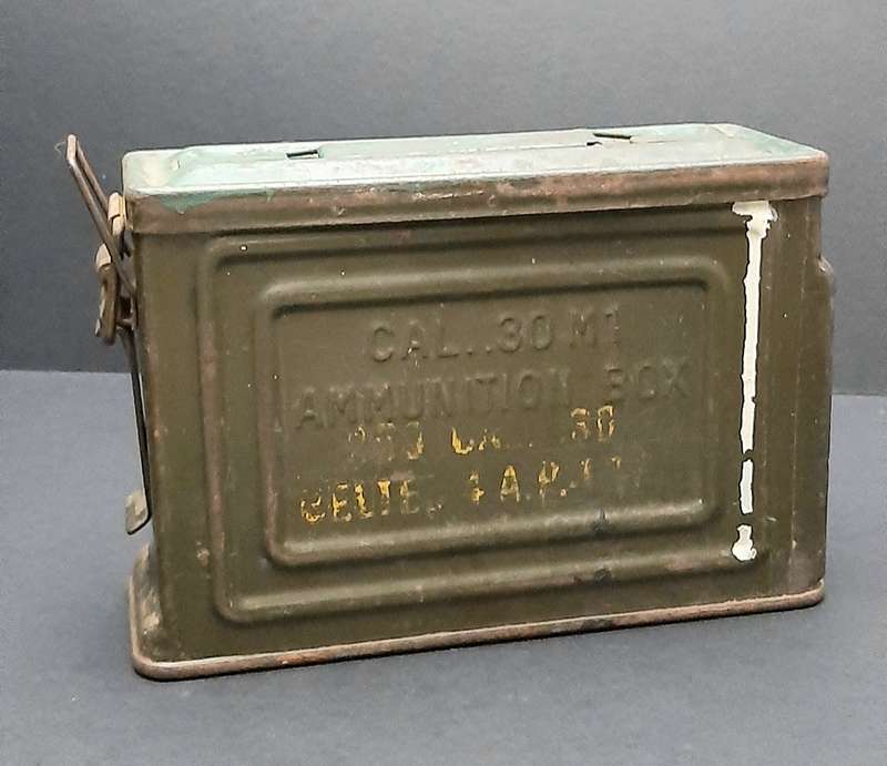 WW2: United States Army M1 Browning. 30 Calibre Machine Gun Steel Ammo Tin