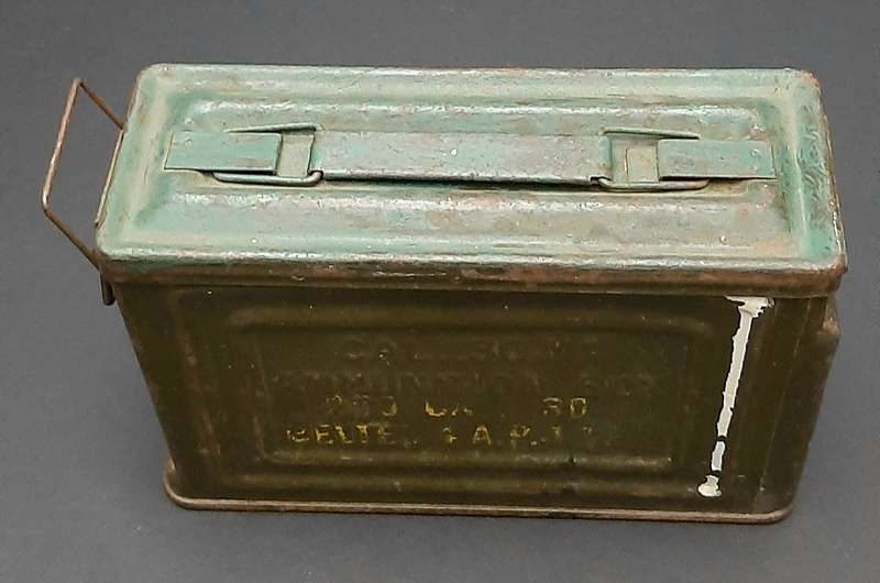 WW2: United States Army M1 Browning. 30 Calibre Machine Gun Steel Ammo Tin