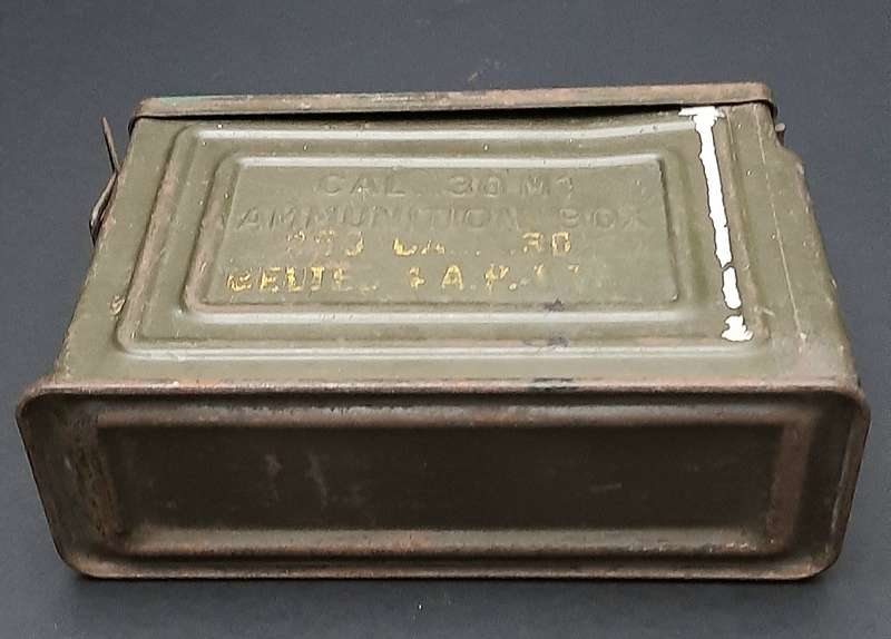 WW2: United States Army M1 Browning. 30 Calibre Machine Gun Steel Ammo Tin