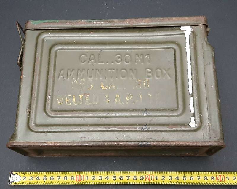 WW2: United States Army M1 Browning. 30 Calibre Machine Gun Steel Ammo Tin
