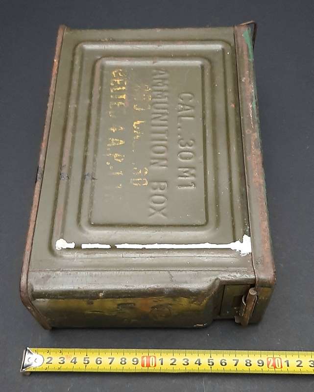 WW2: United States Army M1 Browning. 30 Calibre Machine Gun Steel Ammo Tin
